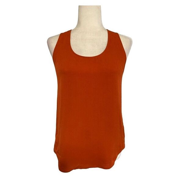 Theory Womens Solid Red Orange 100% Silk Round Neck Tank Top P Xs Small - Picture 1 of 4